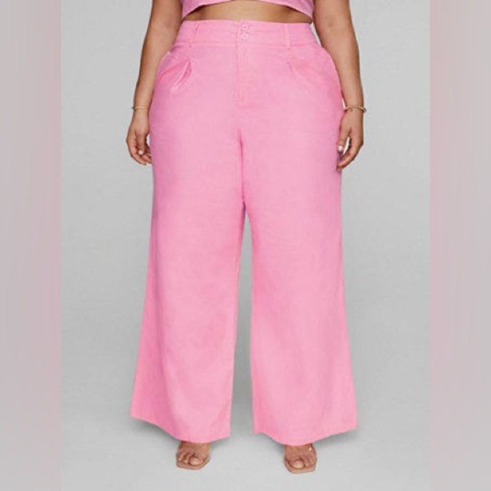 NWT GABI FRESH FASHION TO FIGURE Ashlee Wide Leg Linen Pants SIZE 0 12 XL PINK - Picture 1 of 10